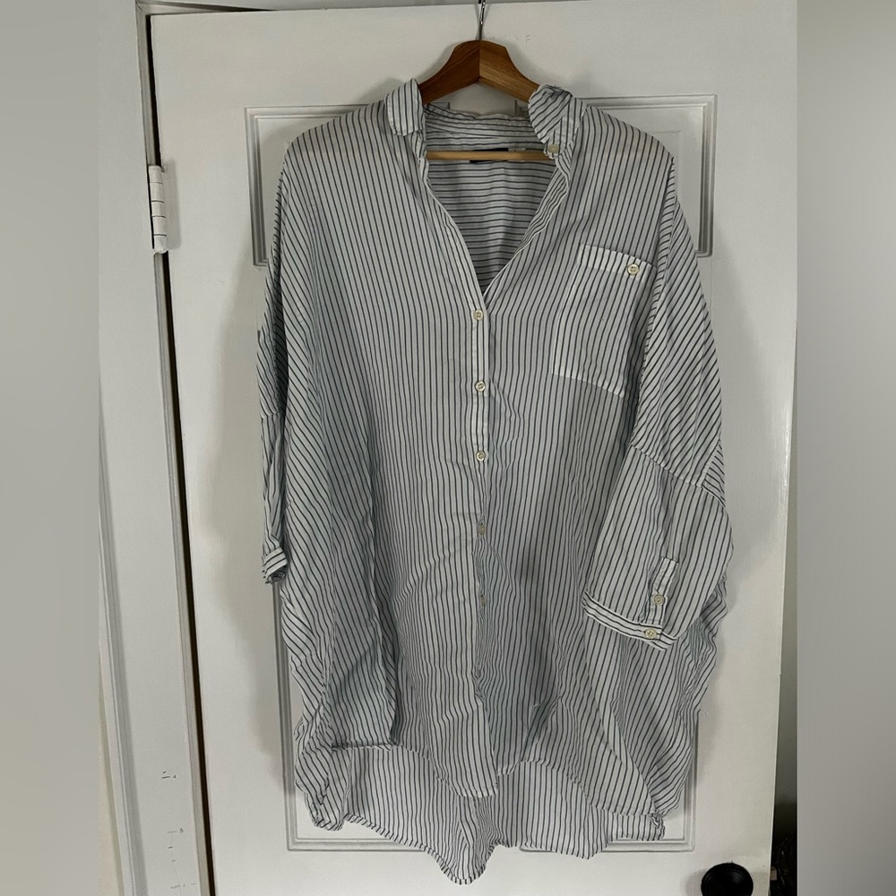Oversized Striped Cotton Buttondown Tunic
